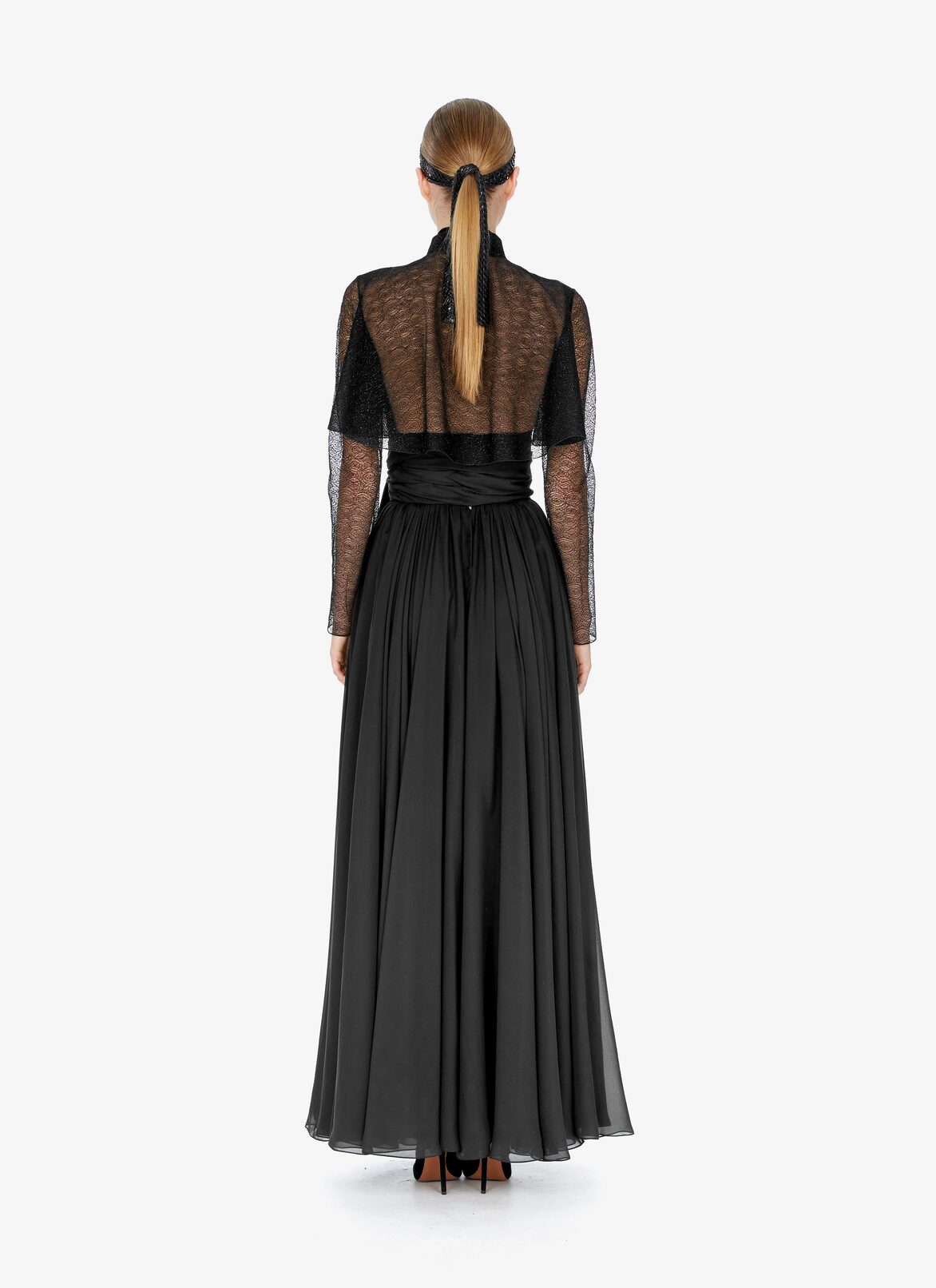 Sheer Toile-Effect Bolero Jacket ALAÏA SHINY BLACK SHEER TOILE-EFFECT BOLERO JACKET